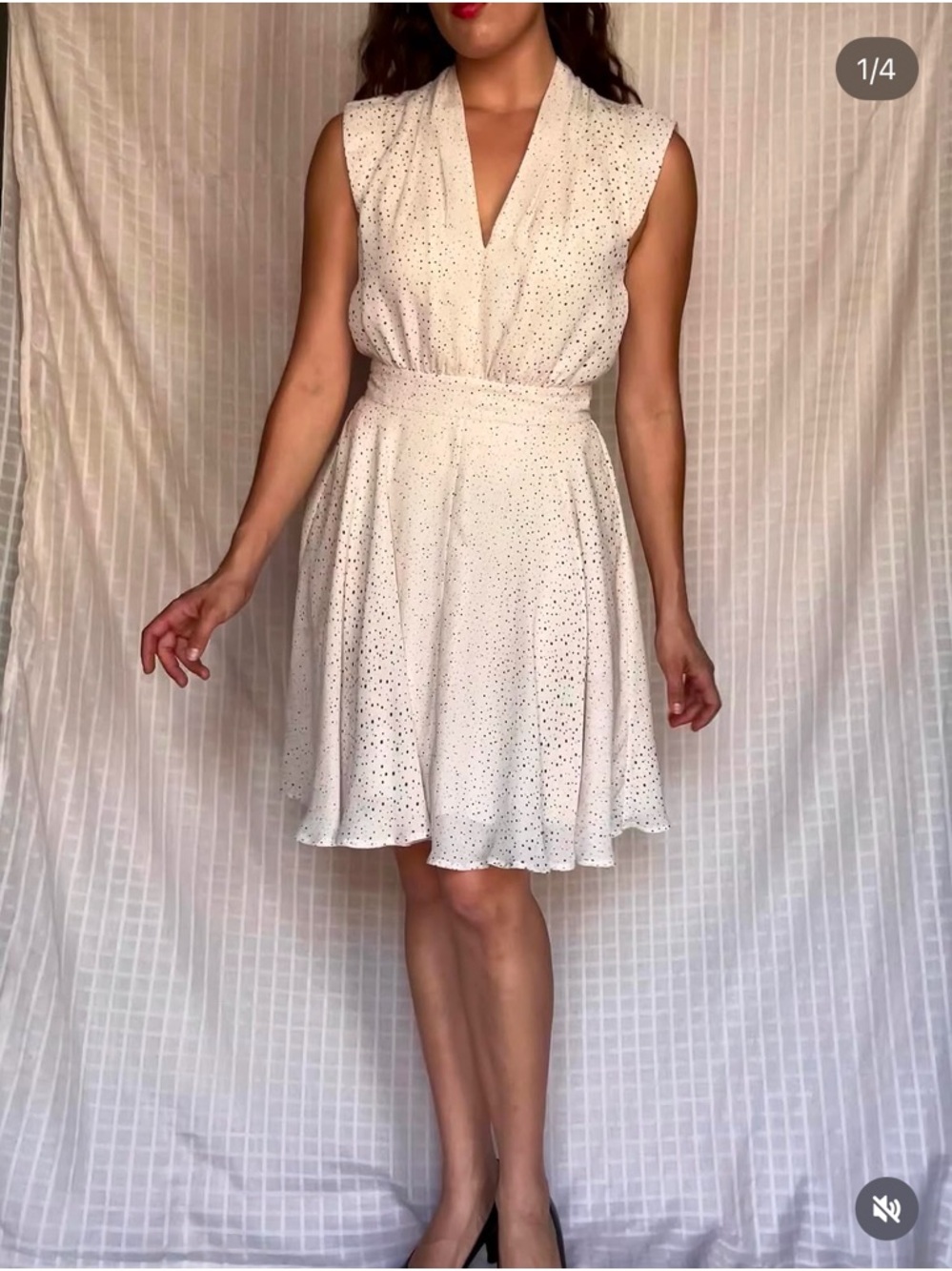 Women's Cream Polka Dot V-Neck Fit & Flare Dress